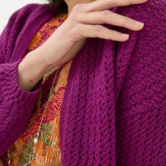 Women's Purple open stitch Cardigan Size Uk 14 100% cotton - Picture 9 of 10